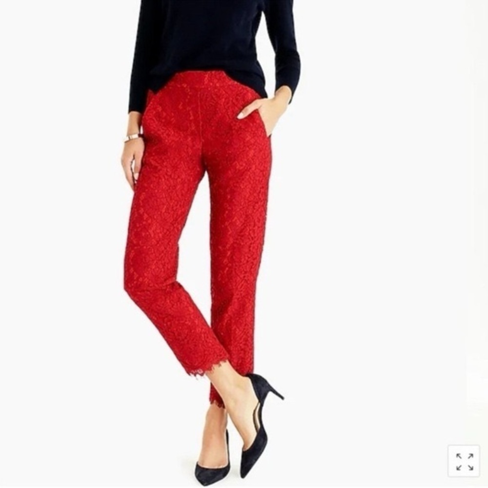 NWT J crew deep Red Lace Women's Pants 4 petite NWT Valentine’s date